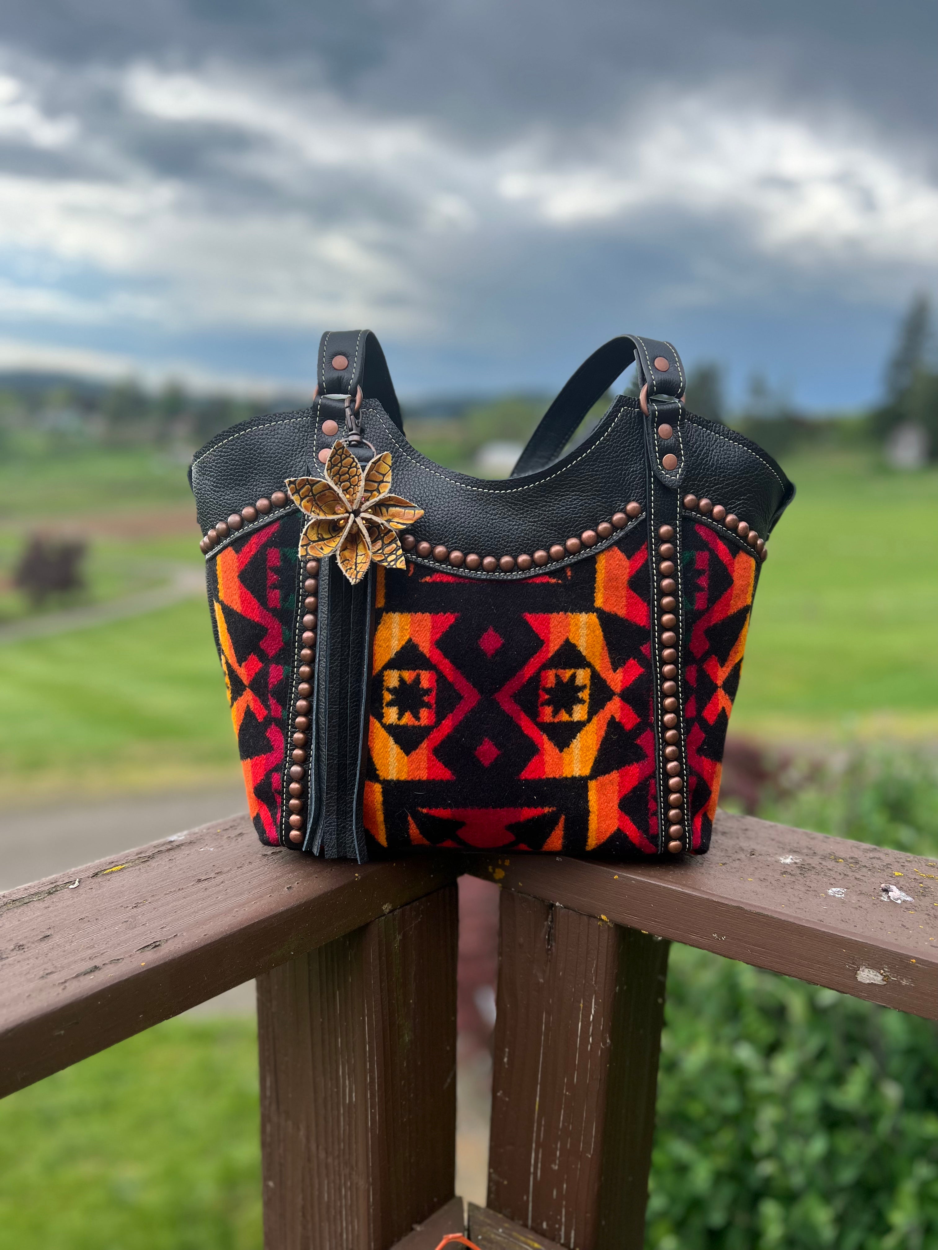 Western Fringe Purse in Native Wool Cross Body Purse 