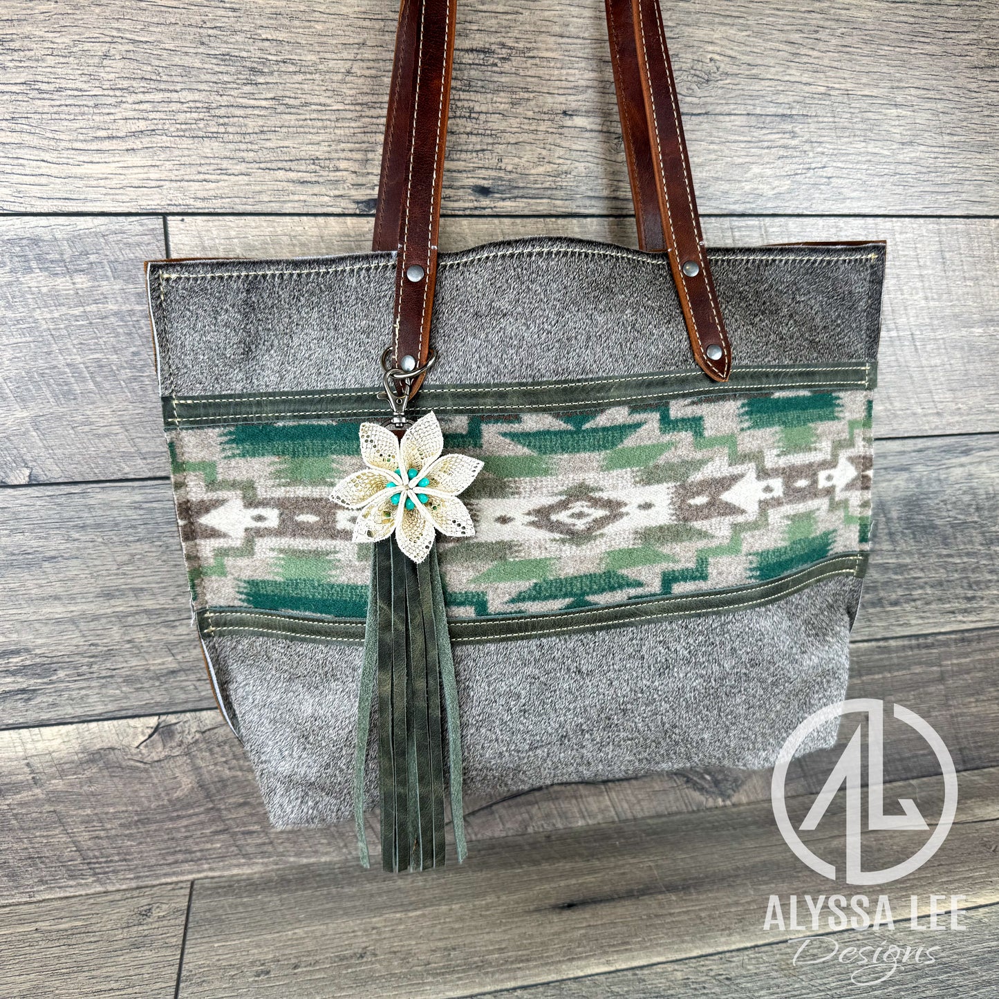 Aubree - Grey on Cowhide w/Green Mesilla (#007)