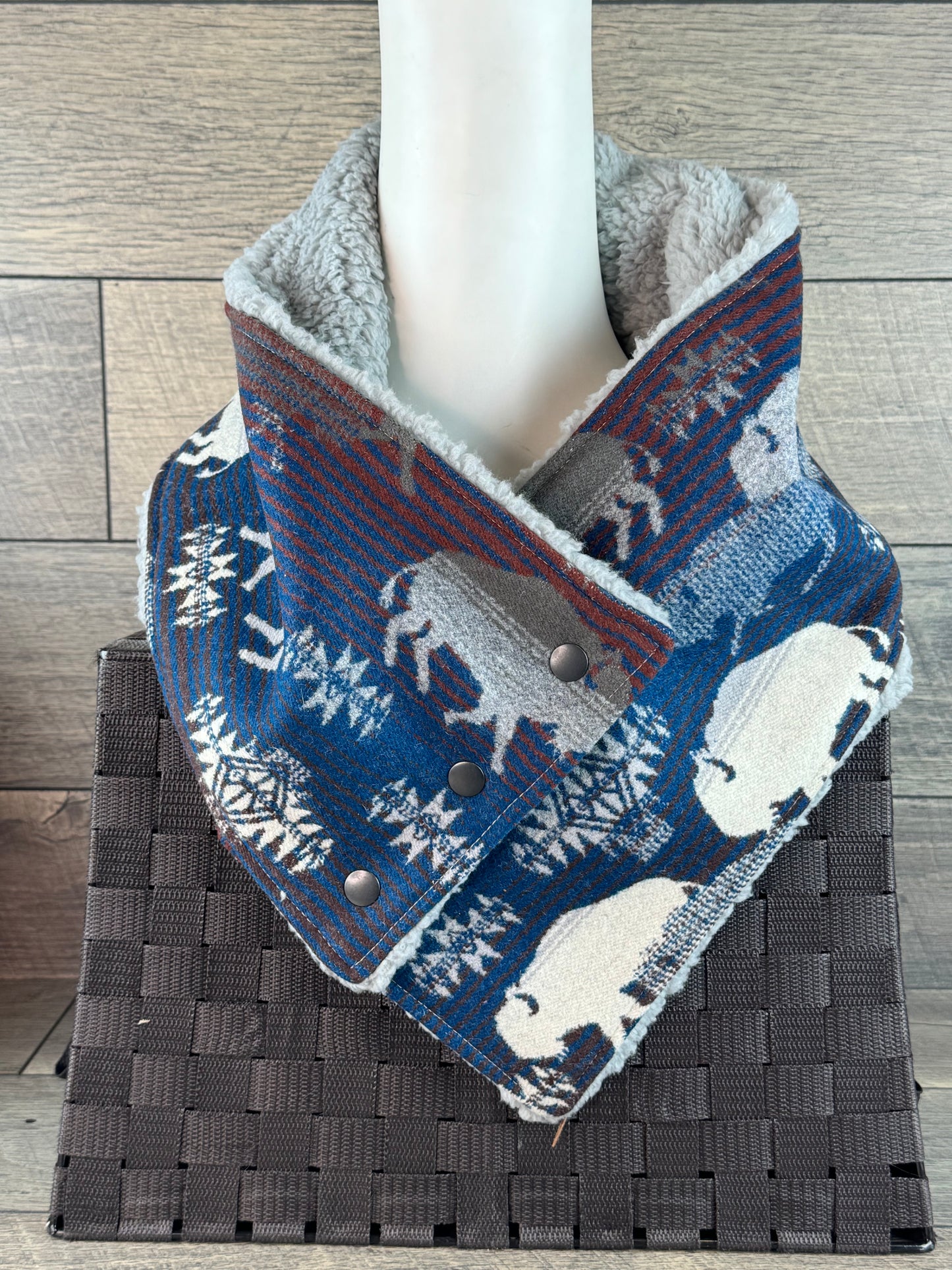 Sherpa Cozy Cowl - *Limited Edition* Grey Buffalo (Rust to Navy)