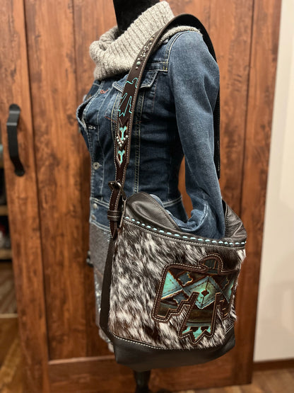 Rosemary Shoulder Bag - Teal Navajo Thunderbird & Cowhide