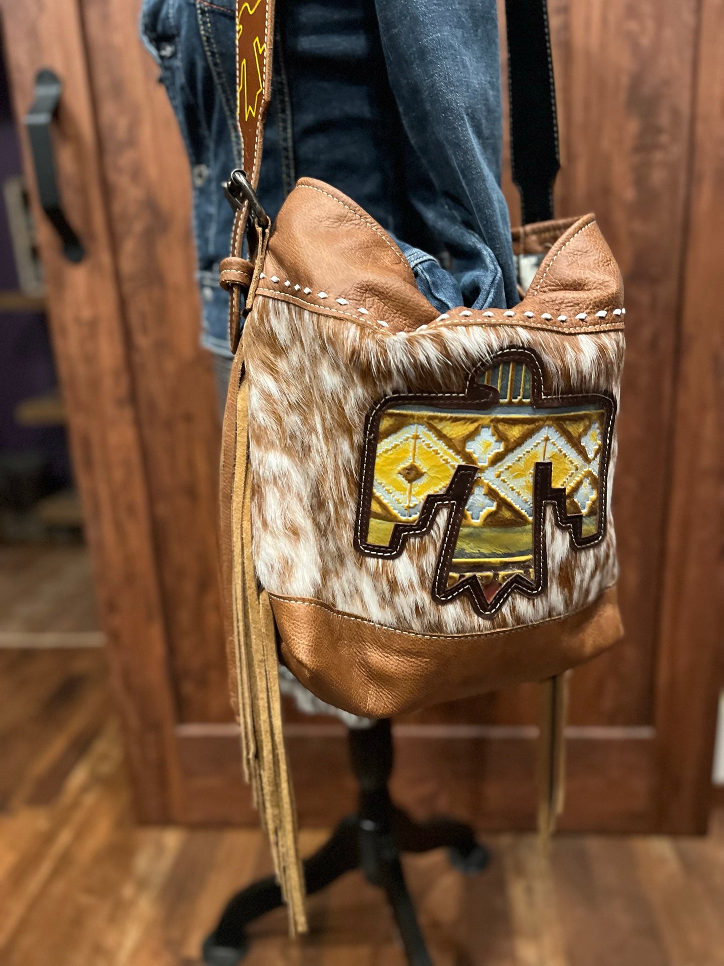 Rosemary Shoulder Bag - Yellow Navajo Thunderbird & Cowhide