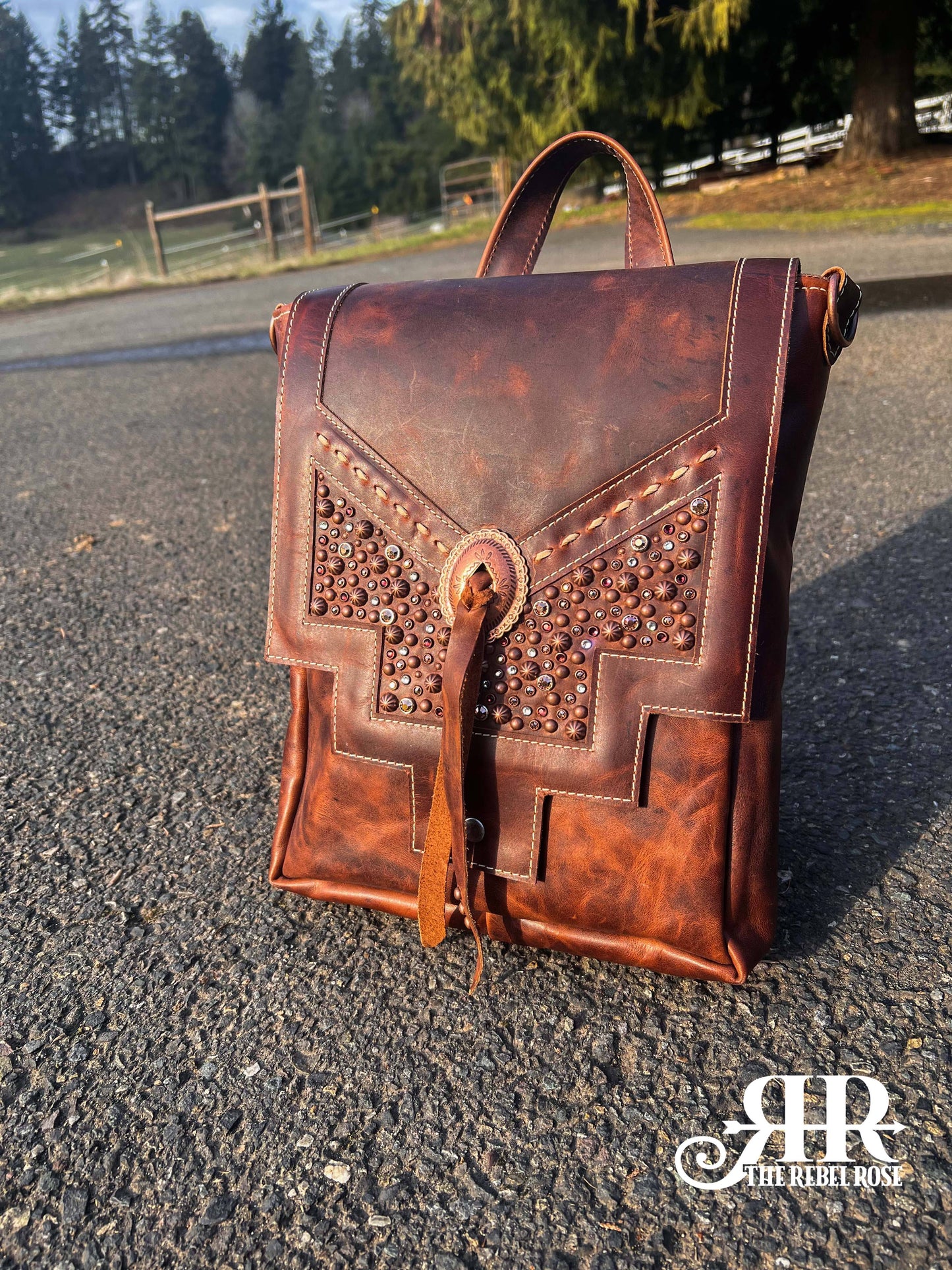 Cassidy Backpack -  Brown Leather w/Confetti Inlay