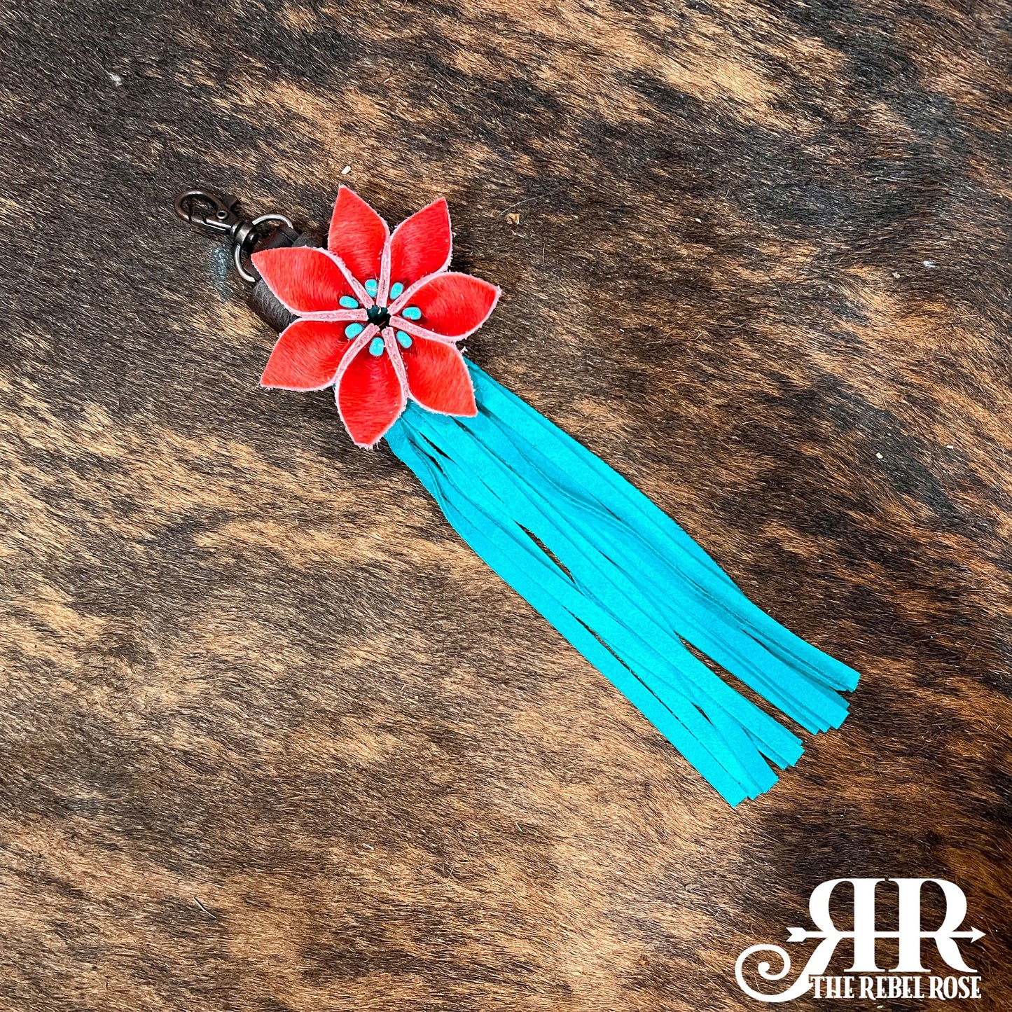 Flower Fringe Tassel - Red w/Turquoise Fringe