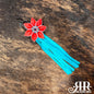 Flower Fringe Tassel - Red w/Turquoise Fringe